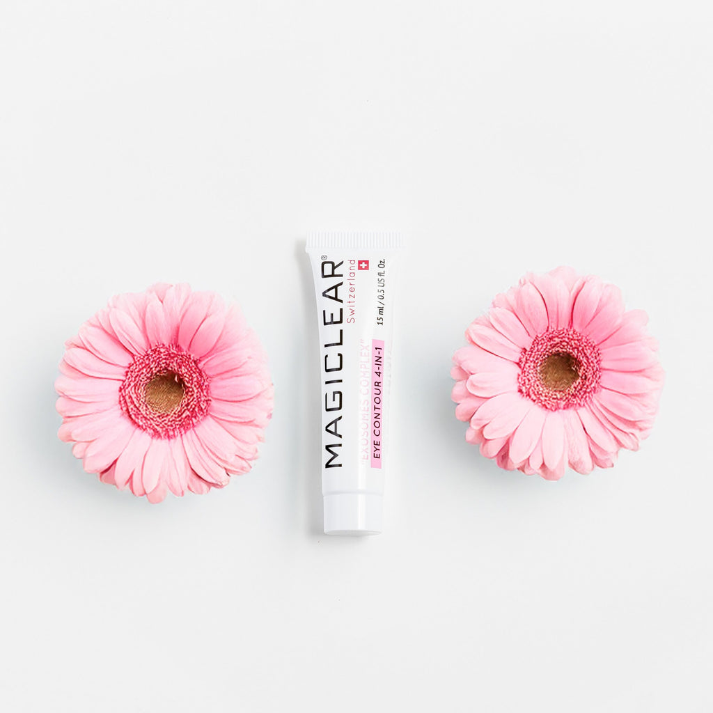 Eye contour treatment with exosome complex that targets wrinkles, puffiness, dark circles, and dehydration for refreshed, youthful-looking eyes